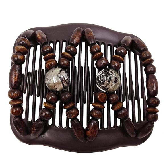 Wood Beaded Hair Combs Set Double Side Bun Maker Multi-Style Accessories - Picture 4 of 7